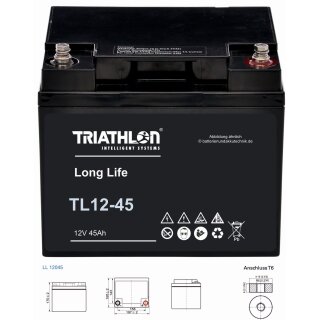 12V 45Ah TRIATHLON AGM Longlifebatterie mit VdS Zulassung