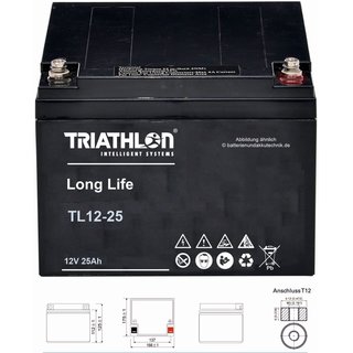 12V 25 Ah TRIATHLON AGM Longlifebatterie